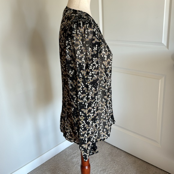 Paige Ambrosine Silk Blouse Black Yellow White Floral Sheer button down small - Picture 6 of 13